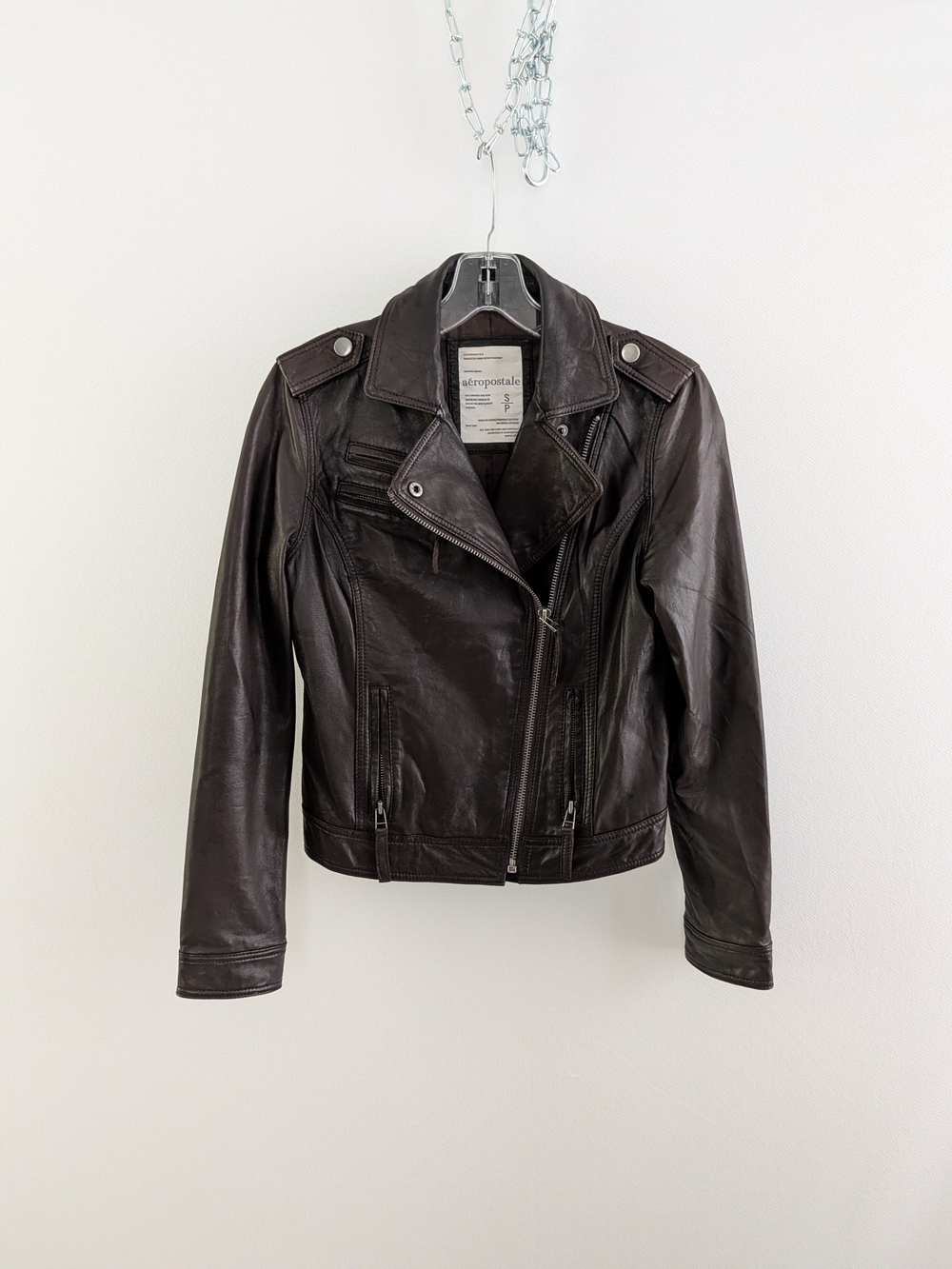 Womens Black Leather Moto Jacket S/P Aeropostale Excellent!